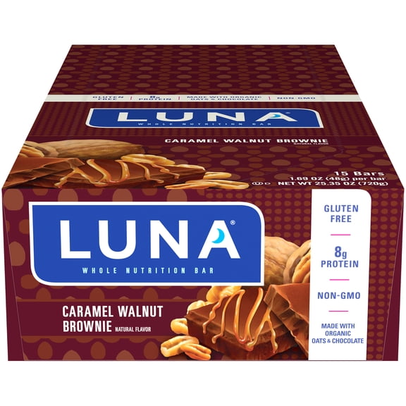 Luna Bar Snack Bars, Gluten Free, Caramel Walnut Brownie Flavor, 15 Ct, 1.69 oz