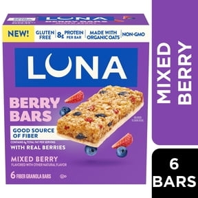 LUNA Berry Bars Mixed Berry Flavor Fiber Granola Bars, Gluten Free Protein Bars, 6 Count