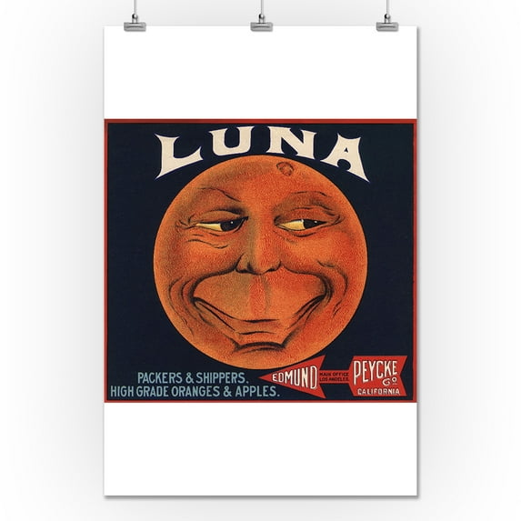 Luna Brand - Los Angeles, California - Citrus Crate Label (24x36 Giclee Gallery Print, Wall Decor Travel Poster)