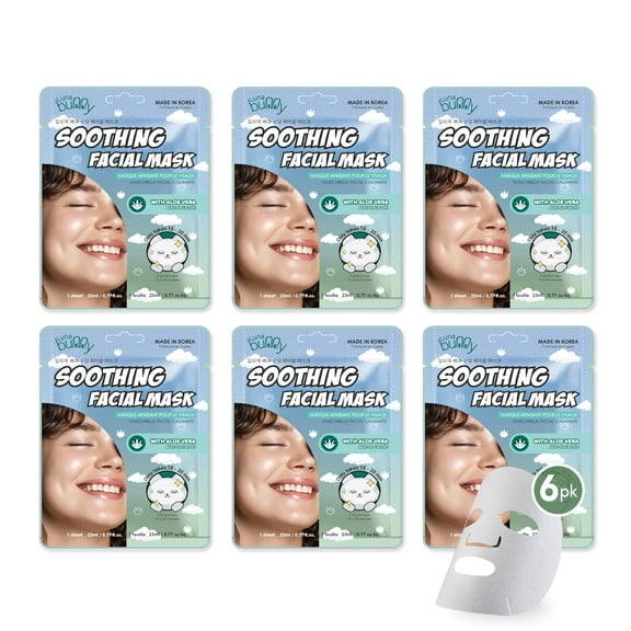 Luna Bunny 12PK Facial Sheet Mask, Korean Skincare Soothing Face Mask for Self Care, Home Spa with Aloe Vera