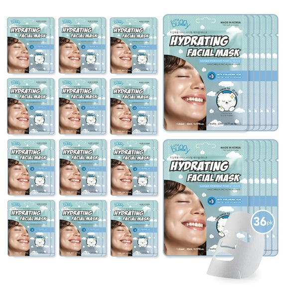 Luna Bunny 36PK Facial Sheet Mask, Korean Skincare Hydrating Face Mask for Self Care, Home Spa with Hyaluronic Acid