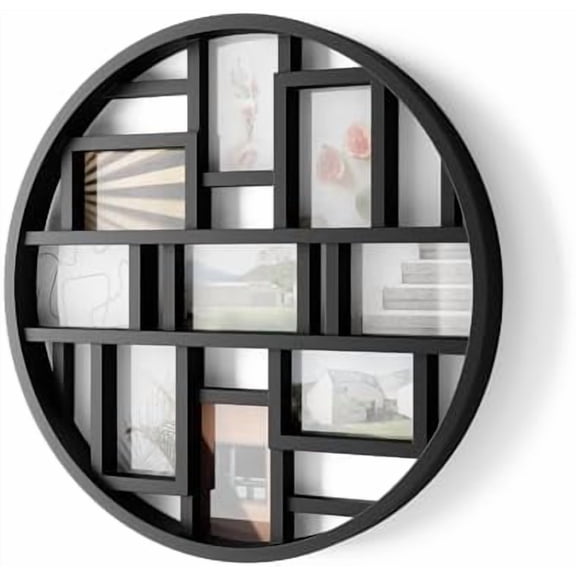 Luna Collage Picture Frame Holds Nine 4x6 Photos, Large 22-Inch Diameter, Black