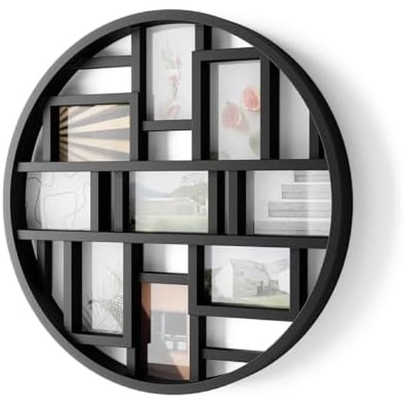 Luna Collage Picture Frame Holds Nine 4x6 Photos, Large 22-Inch Diameter, Black