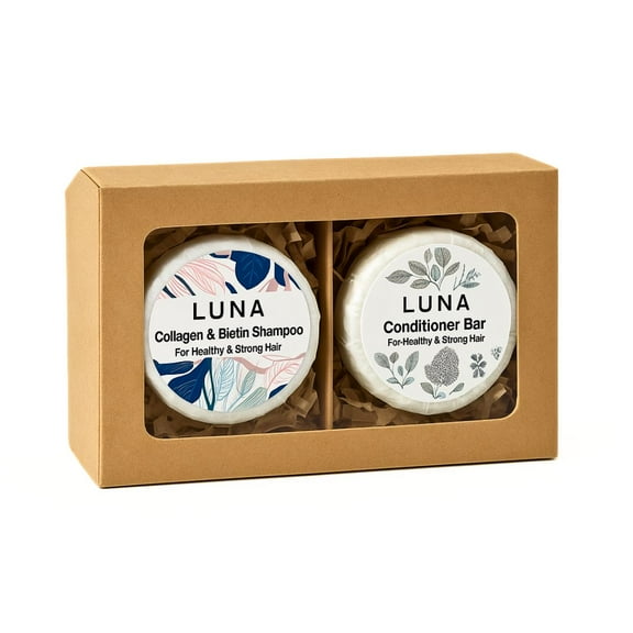 Nature Skin Shop Luna Collagen & Biotin Shampoo and Conditioner Bar Set – Strengthening & Volumizing Hair Care – 3 oz Each – Sulfate-Free, Travel-Friendly, Eco-Conscious Formula