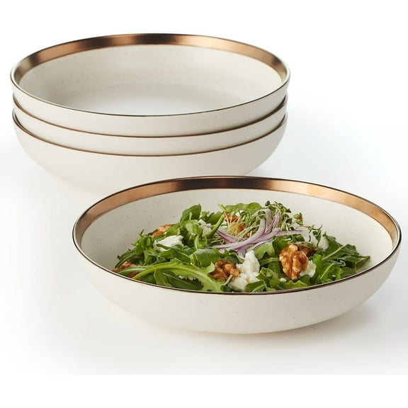 Maison Neuve Luna 4-Piece Ceramic Dinnerware Plate Set, 36 oz, Cream/Bronze