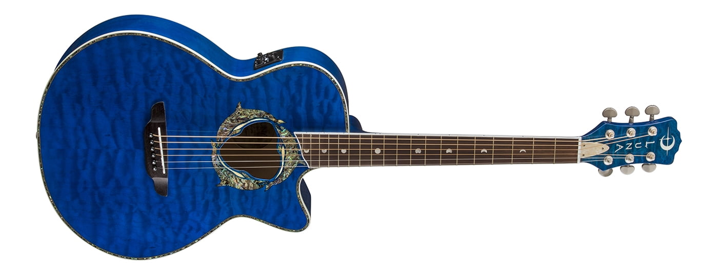 Luna Fauna Dolphin Cutaway Quilted Top Acoustic/Electric Guitar - Trans Blue