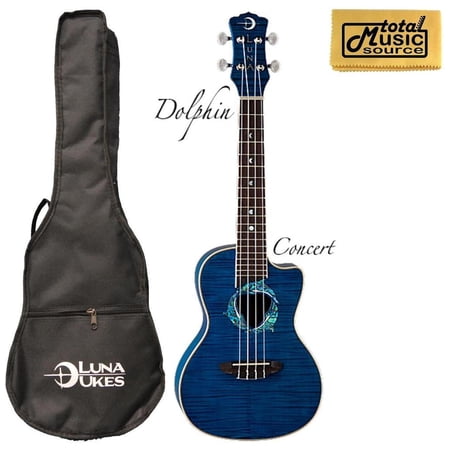 Luna Fauna Series Dolphin Quilted Maple Concert UkE w/PC, UKE DPN PC