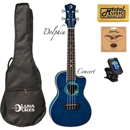 Luna Fauna Series Dolphin Quilted Maple Concert UkE w/Strings,Tuner &PC, UKE DPN COMP