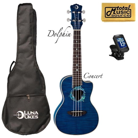 Luna Fauna Series Dolphin Quilted Maple Concert UkE w/Tuner &PC, UKE DPN PACK