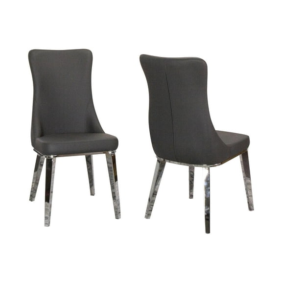 Luna Gray Faux Leather Dining Chairs w Metal Legs and High Wing Back Set of 2