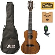 Luna Guitars A / E Concert Tattoo Lefty w / Strings، Tuner &amp; PC، Uke Tec mAh L Comp