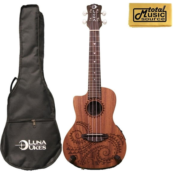 Luna Guitars A/E Concert Tattoo LEFTY w/TMS Polishing Cloth, UKE TEC MAH L PC