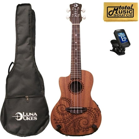 Luna Guitars A/E Concert Tattoo LEFTY w/Tuner & PC, UKE TEC MAH L PACK