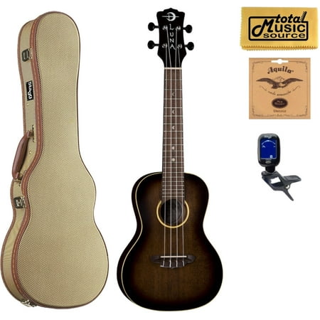 Luna Guitars Artist Vintage Distressed Concert Ukulele Tweed Case Bundle, UKE ART V C