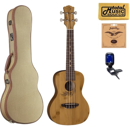 Luna Guitars Bamboo Concert Ukulele Tweed Case Bundle, UKE BAMBOO C
