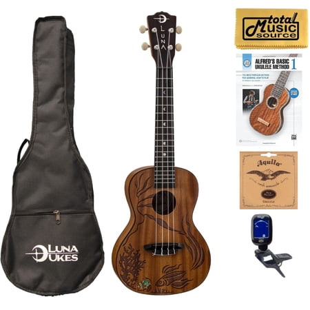 Luna Guitars Concert Ukulele UKE CORAL,Solid Mahogany, Book Bundle
