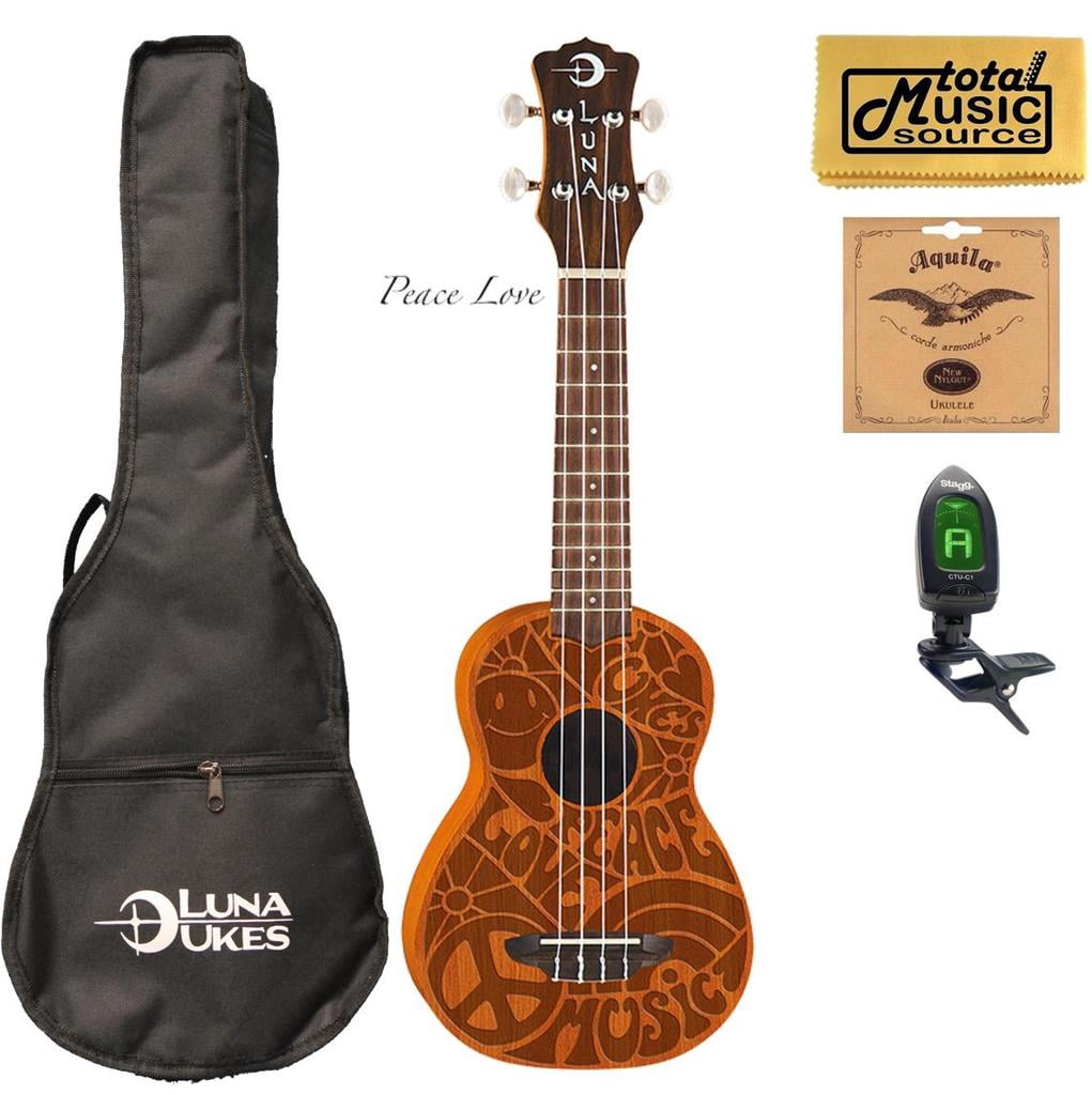 Luna Guitars Peace Love Ukulele W/Gigbag,Tuner,Strings, PP & PC, UKE PCE COMP
