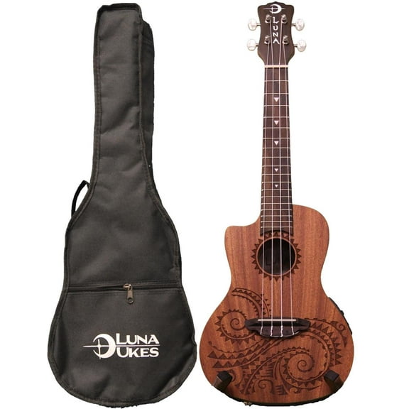 Luna Guitars UKE TEC MAH L Ukulele Concert Tattoo Lefty with Preamplifier