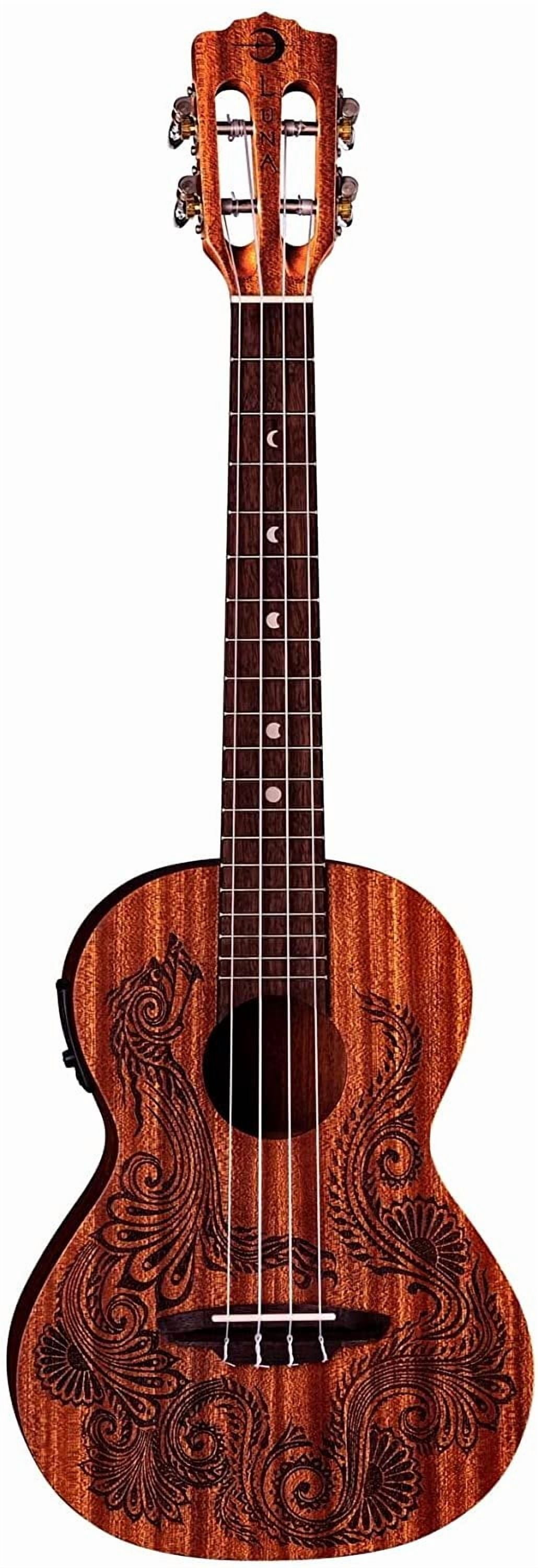 Luna Henna Series Dragon Mahogany Acoustic Electric Ukulele, Mahogany, 1 lb