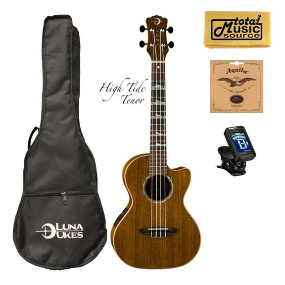 Luna High Tide Ovankol Tenor A/E Ukulele w/Strings, Tuner & PC, UKE HTT OVA COMP