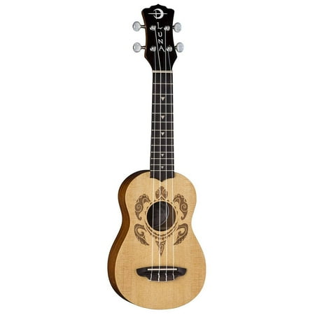 Luna Honu Turtle Spruce Soprano Ukulele with Gig Bag, Satin Natural
