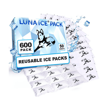 Luna Ice Gel Ice Packs - Dry Ice for Shipping Frozen Food, Lunch Bags & Injuries - Reusable & Long-Lasting Cold Packs for Coolers, Ice Bag for Shipping Frozen Food - Dry Ice Packs (600 Bulk Pack)