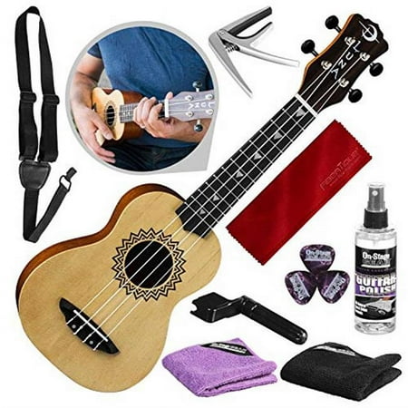 Luna LUNA-UKE-VSS-D-KIT2278-NFBA Vintage Spruce Soprano Ukulele with Quick Change Capo, Satin Natural