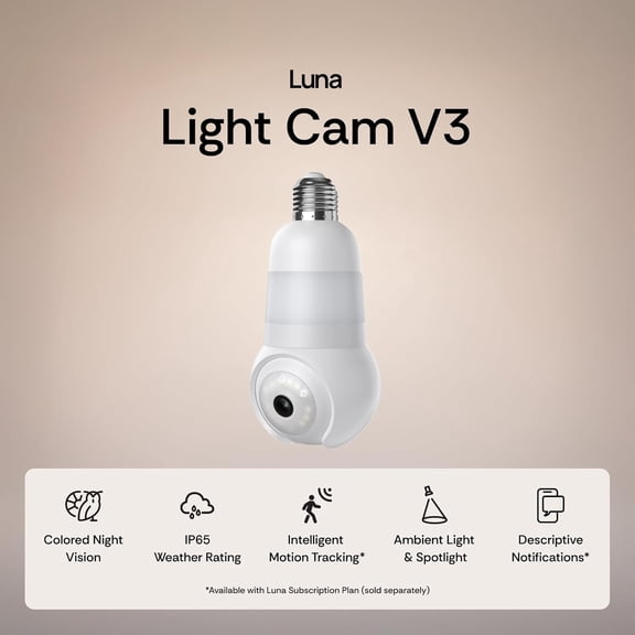 Luna Light Bulb Security Cameras Wireless Outdoor Indoor, 360 Pan Tilt, Color Night Vision, LED Bulb & Spotlight, 2.4GHz Wi-Fi 6, Porch Light Cameras for Home Security (2026 Upgrade Version)
