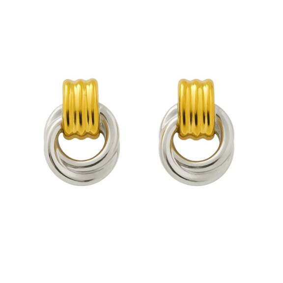 Luna Link Mixed Metal Two-Tone Earrings  Retro-Chic Circle Drops