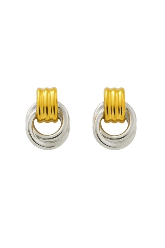 Luna Link Mixed Metal Two-Tone Earrings  Retro-Chic Circle Drops