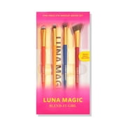 LUNA MAGIC Blend It Girl Eye Makeup Brush Set with Holographic Travel Pouch, 5-Piece Brush Kit