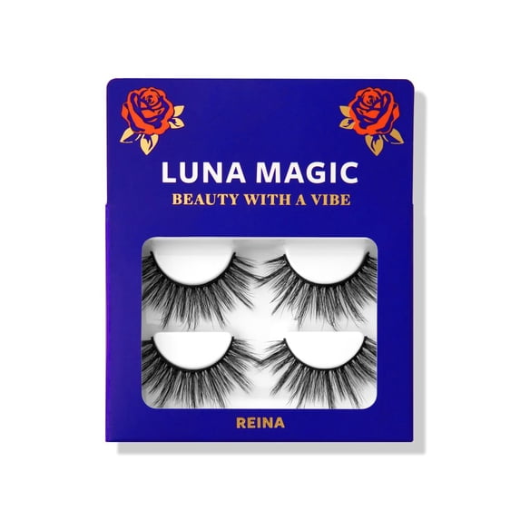LUNA MAGIC Faux Mink False Eyelashes, Reina, Black, 2 Pair