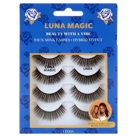 Luna Magic Faux Mink Lashes, False Eyelashes, 4 Pack, Black, Linda