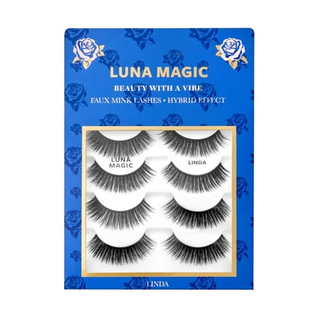 Luna Magic Faux Mink False Eyelashes, Linda, Black, 4 Pair