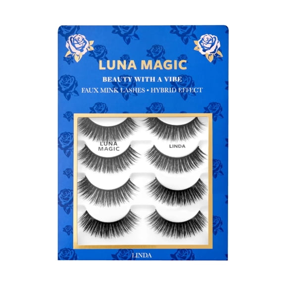 Luna Magic Faux Mink False Eyelashes, Linda, Black, 4 Pair