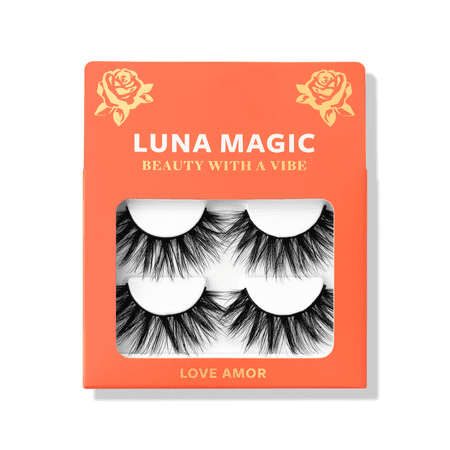 LUNA MAGIC Faux Mink False Eyelashes, Love Amor, Black, 2 Pair