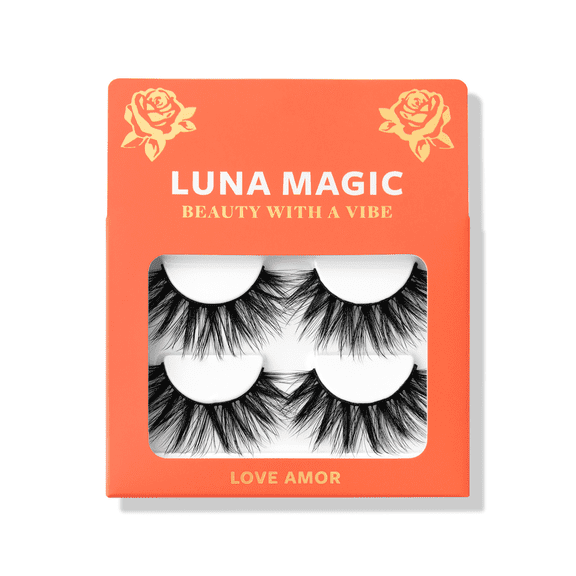LUNA MAGIC Faux Mink False Eyelashes, Love Amor, Black, 2 Pair