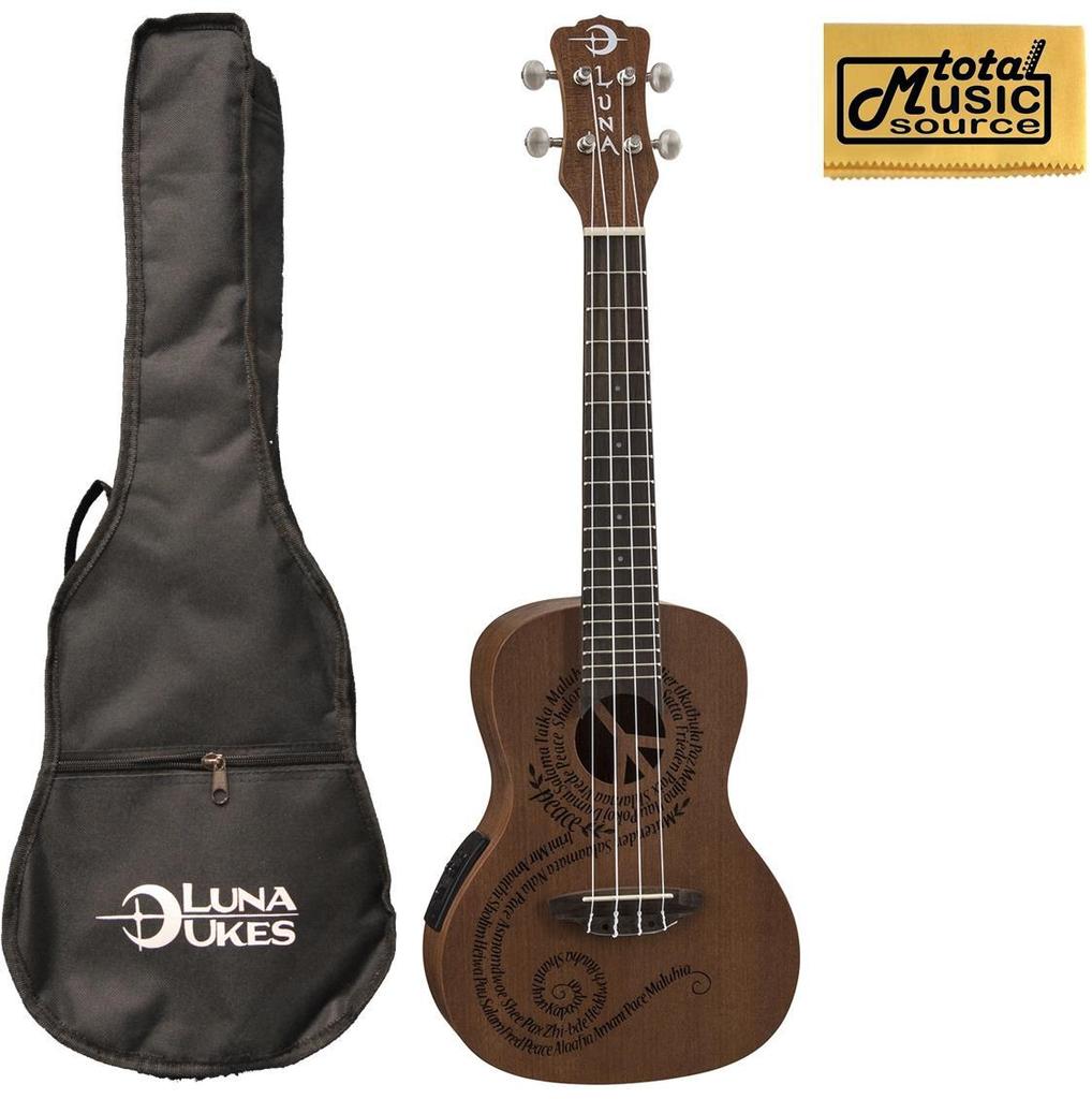 Luna Mahogany Series Maluhia Peace Acoustic-Electric Concert Ukulele W/Gigbag & PC, UKE MALU EL PC