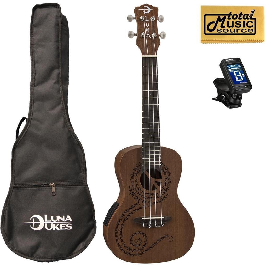 Luna Mahogany Series Maluhia Peace Acoustic-Electric Concert Ukulele W/Gigbag,Tuner & PC, UKE MALU EL PACK