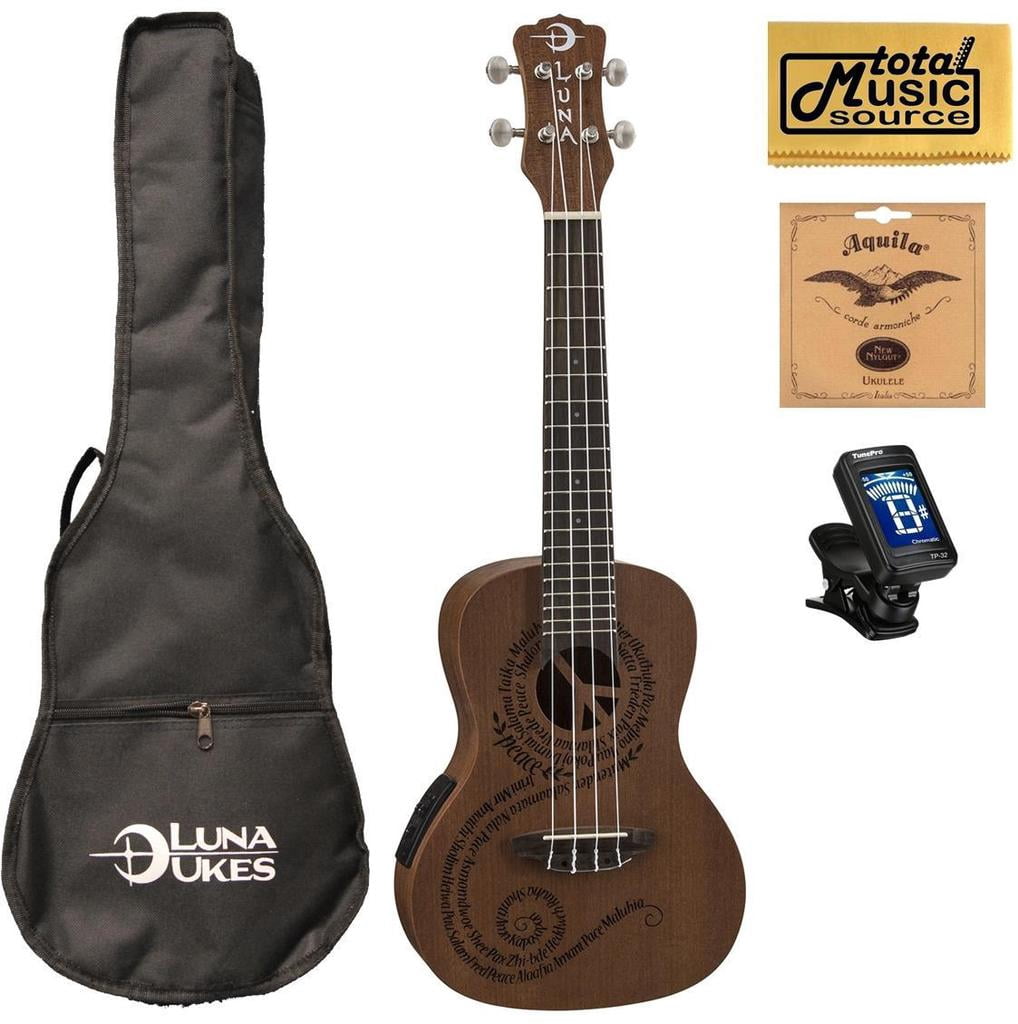 Luna Mahogany Series Maluhia Peace Acoustic-Electric Concert Ukulele W/Gigbag,Tuner,Strings & PC, UKE MALU EL COMP