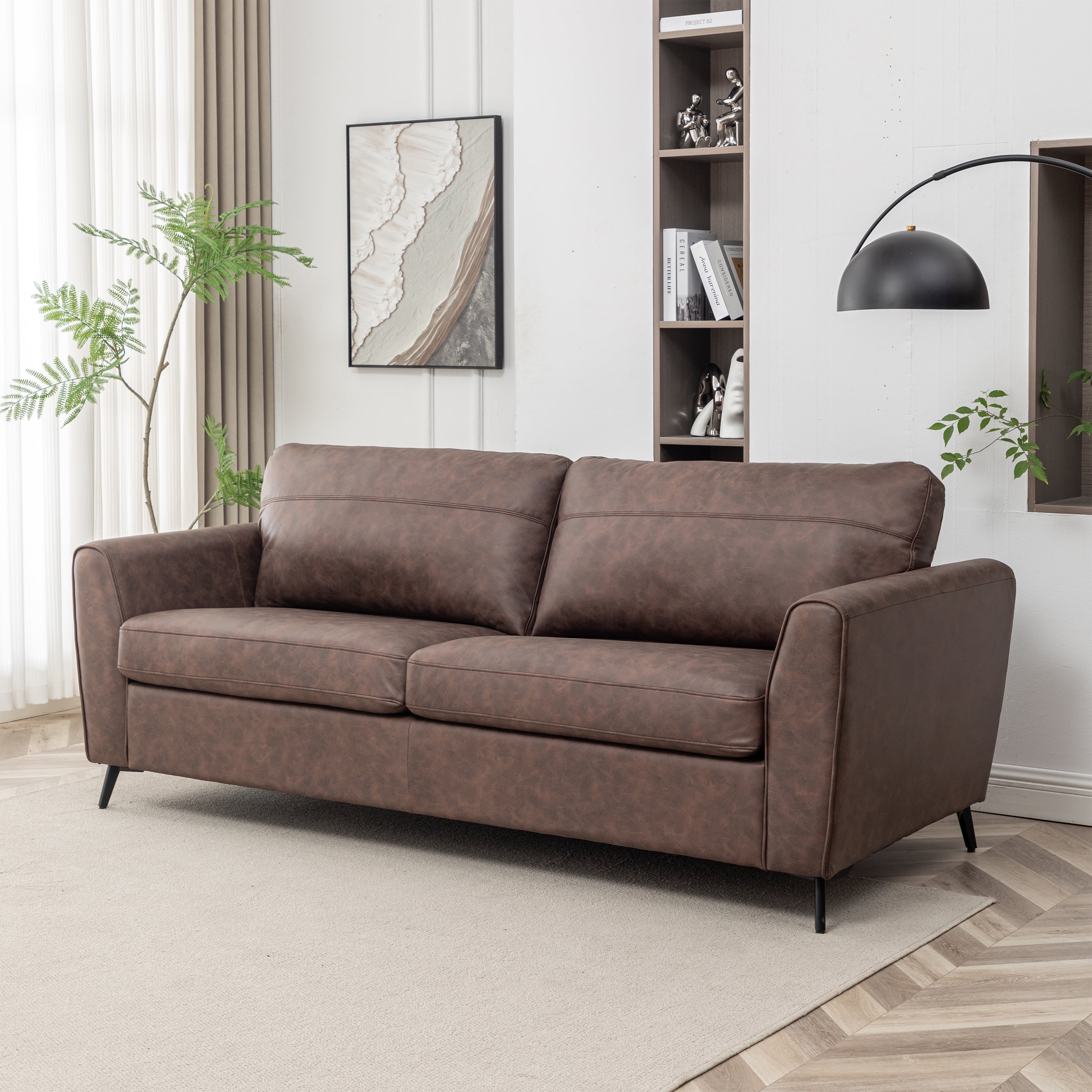 Luna Mid-Century Modern Pullout Sofa Bed with 4" Gel Mattress, Brown