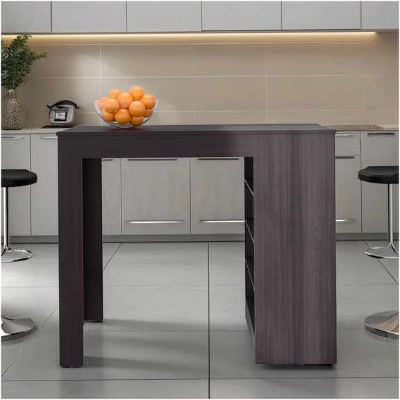 Luna Modern Kitchen Island Cart with Open Shelves, Space-Saving Wenge Finish