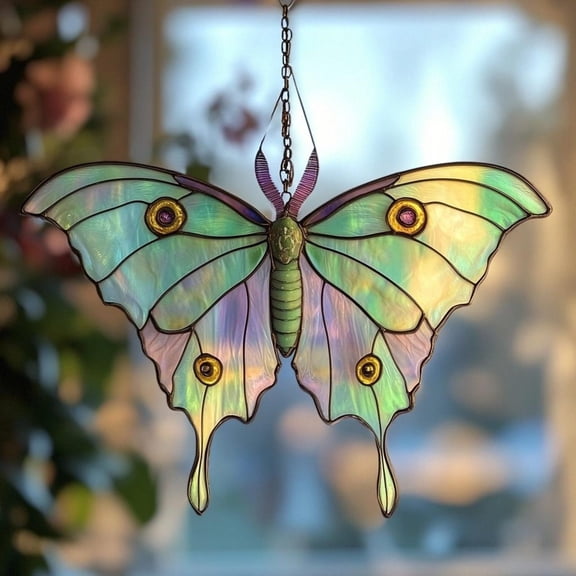 Luna Moth Acrylic Suncatcher, Faux Stained Glass Window Hanging, Colorful Moth and Nature Design, Gift for Nature and Butterfly Lovers