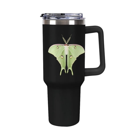 Luna Moth Beautiful Butterfly Tumbler with Handle and Straw 40 oz Stainless Steel Leakproof Travel Coffee Mug Car Cup Vacuum Water Bottle 40oz