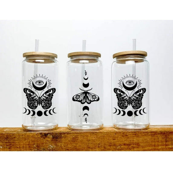 Luna Moth Beer Can Glass Witchy Gifts Crystal Moth | Boho Coffee Glass