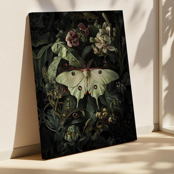Luna Moth Botanical Wall Art Print, Dark Cottagecore Nature, Floral ...