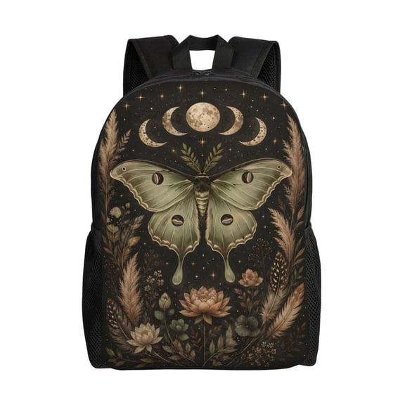 Luna Moth Celestial Backpack Full Front Print Travel Laptop Bag for Men and Women