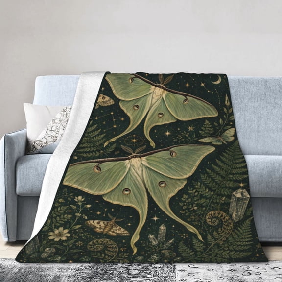 Luna Moth Celestial Blanket Gift Throw Blanket Gift for Women Moon Phase Crystal Botanical Decor 50x40