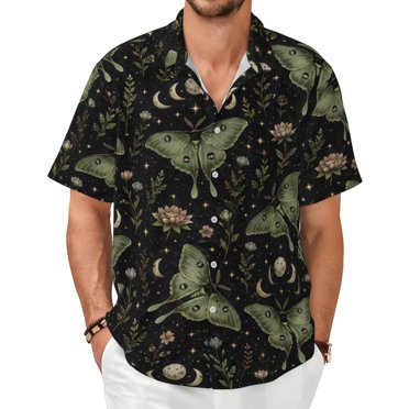 Luna Moth Celestial Men's Shirts Short-Sleeved with All-Over Prints Button-Up Shirts