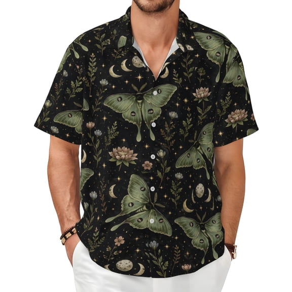 Luna Moth Celestial Men's Shirts Short-Sleeved with All-Over Prints Button-Up Shirts